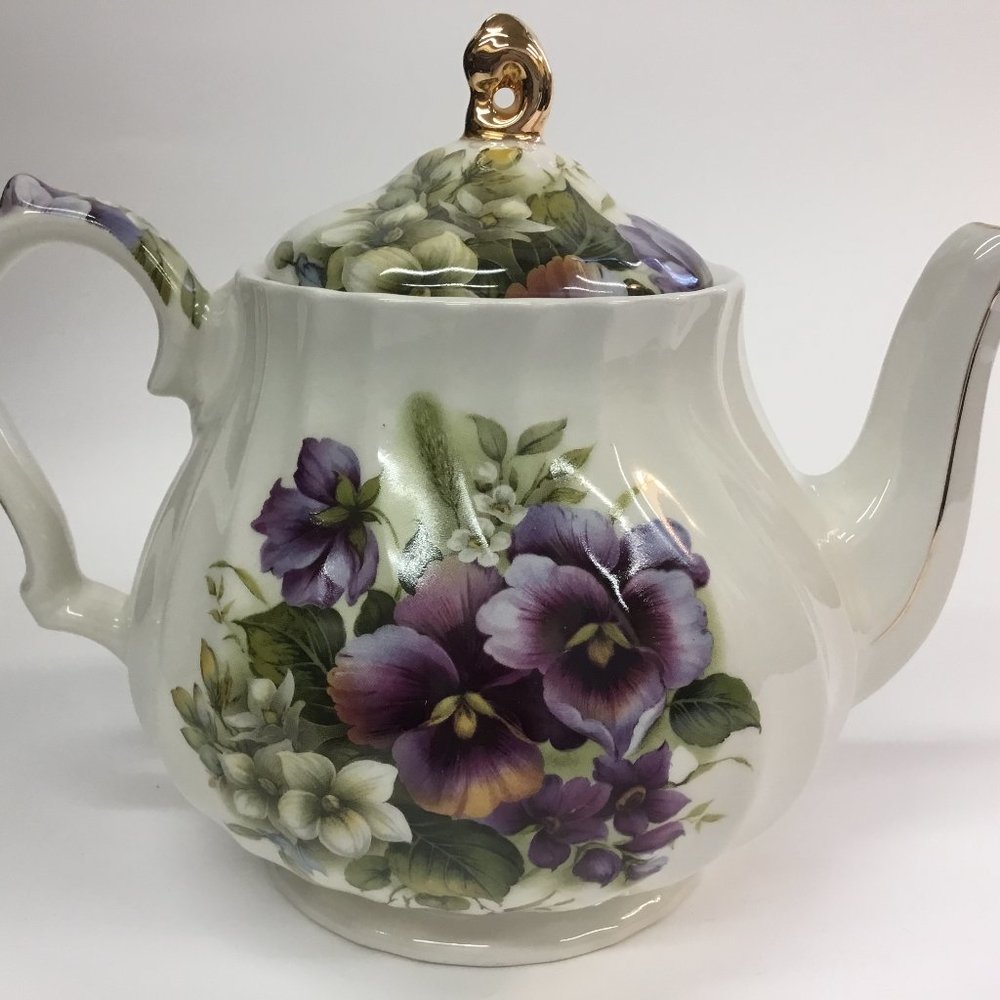 Vintage Teapot Sadler Windsor Purple Pansies Rare